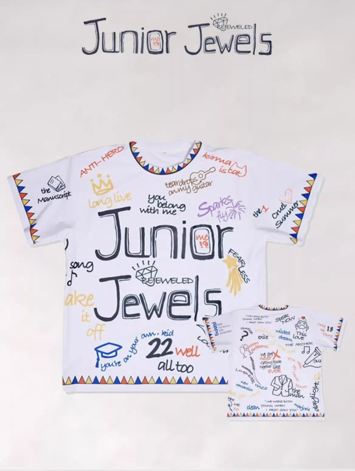 You Belong With Me Inspired Junior Jewels Tee – Vintage Scribble Graphic, Friendship Bracelet Style